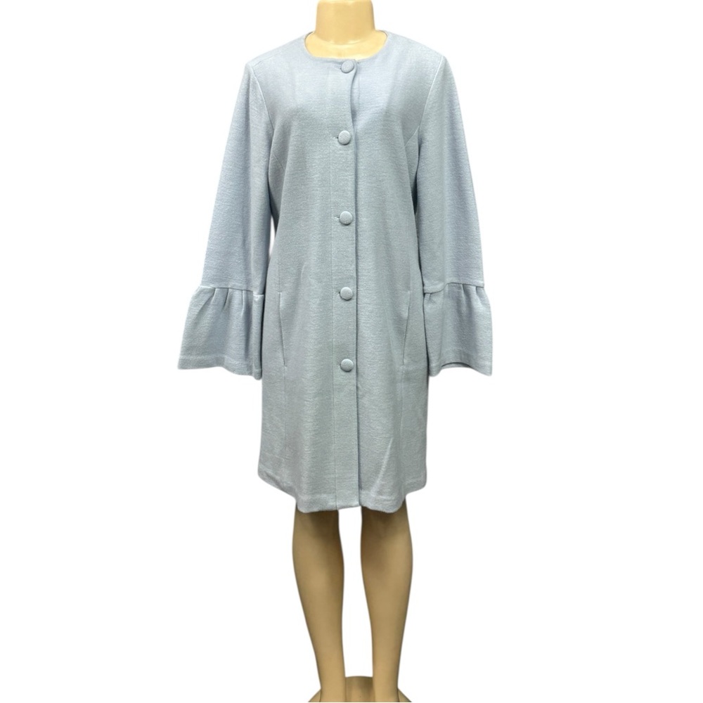 Nanette Lepore Wool Light Blue Dress Coat 3/4 Bell Sleeve Button Down Coatigan M